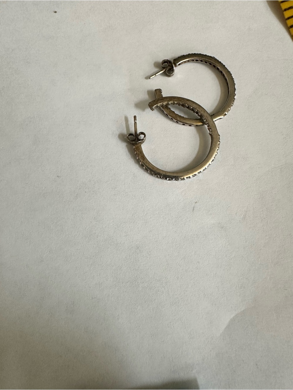 Silver Textured Hoop Earrings with set in crystals - Women Jewelry